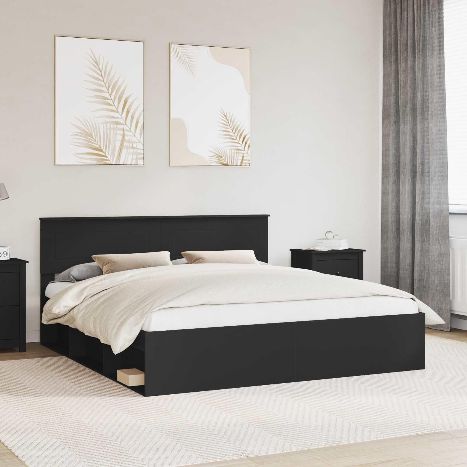 Cadre de lit noir 180 x 200 cm bois multicouche