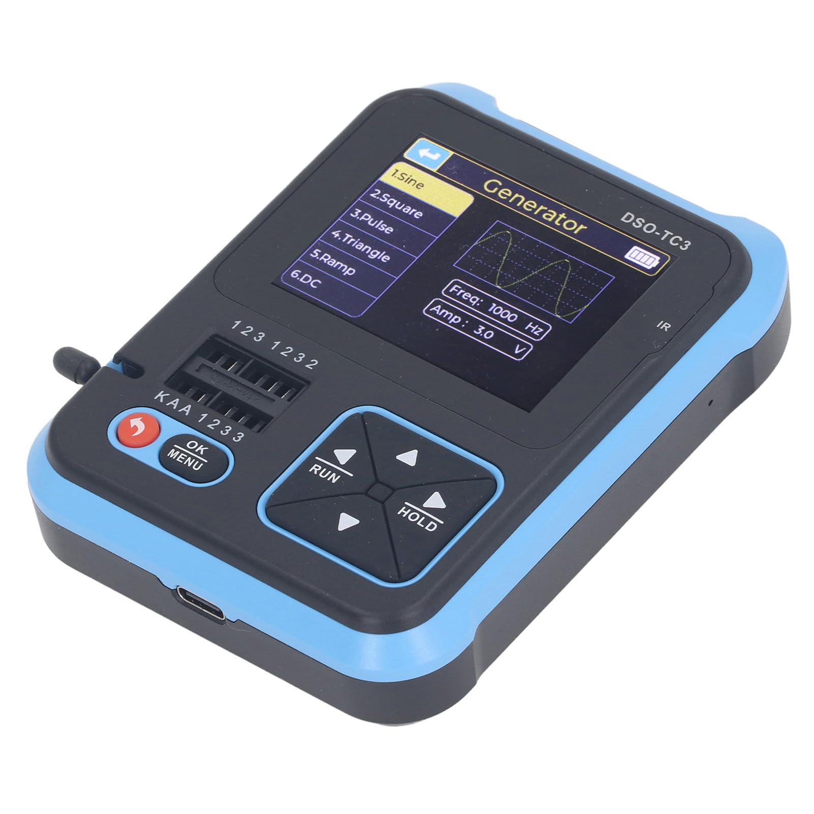 Duokon Osciloscopio DSO TC3, Osciloscopio Portátil 3 en 1, Probador de Componentes Digitales ABS y Generador de Funciones, 500 KHz 10 S, para Estudiantes Ingenieros Reparación de Laboratorio