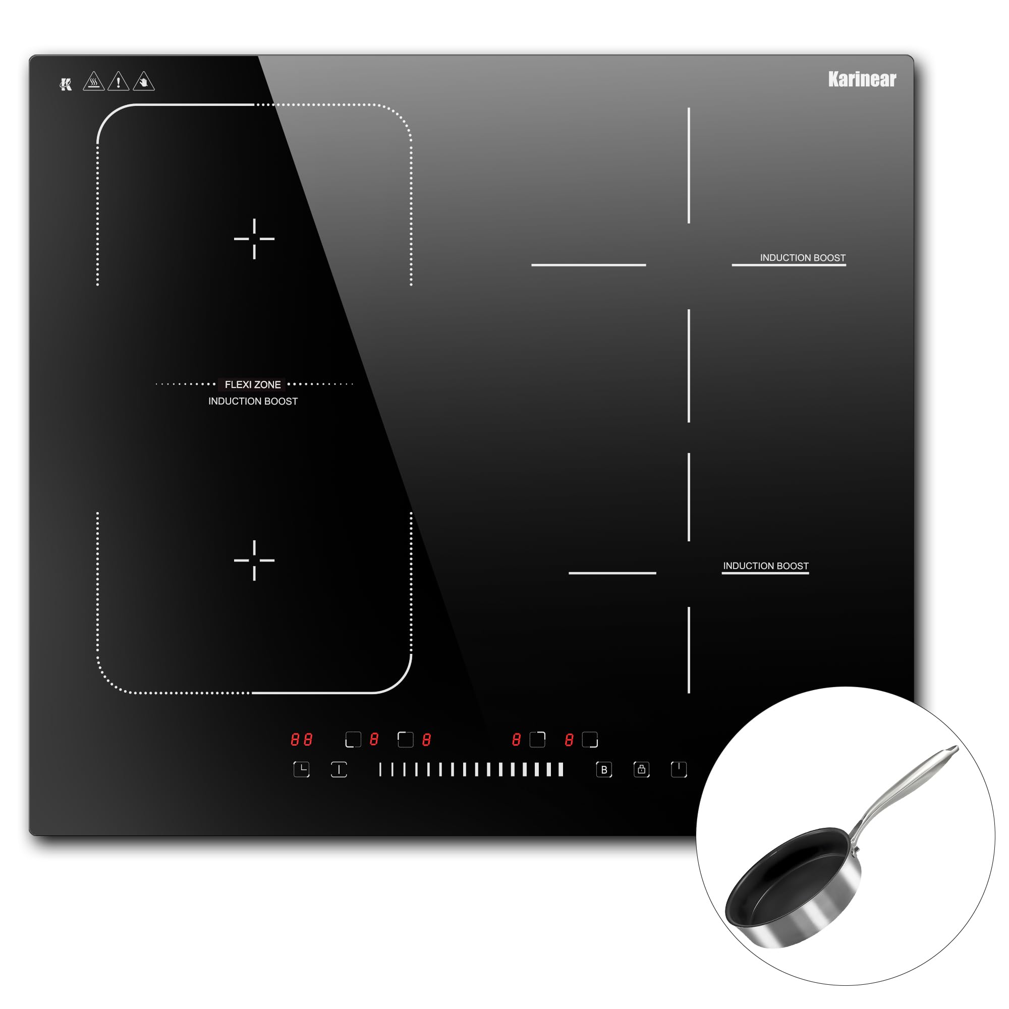 Karinear 4 Burner Induction Hob with Stove, Induction Hob 4 Hob Built-In with Flexible Zone, Electric Hob with Timer, Child Safety, 220-240V, 7200W, No Socket