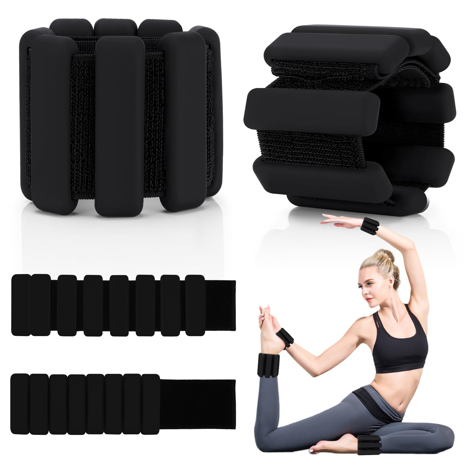 Auauraintt Set di pesi regolabili per polsi e caviglie, 2 pezzi (0,45 kg ciascuno) – Braccialetti portatili per yoga, danza, pilates, cardio, aerobica e camminata