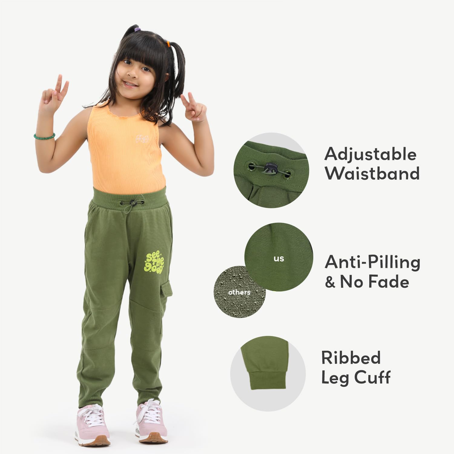 superbottoms Cotton Joggers for Kids - Stretchable Baby Pants - Premium Cotton Pajama for Kids | 7Y - 8Y | Adjustable Elastic Waistband Joggers - Waist & Ankle Ribs for Better Fit - 3 Trendy Colours - Image 7 thumbnail