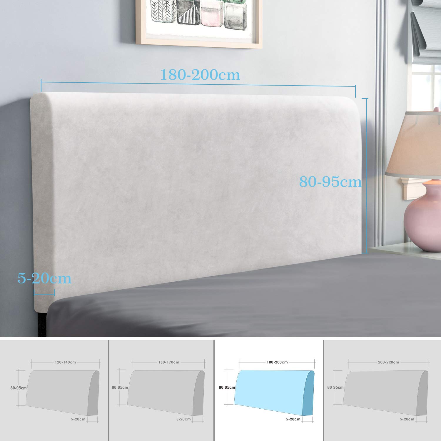 TAOCOCO Copertura testiera Letto, Copertura per Testiera per Letto Fodera Elastica Protezione, Protezione Elastica a Tinta Unita, Bianca 180-200 cm