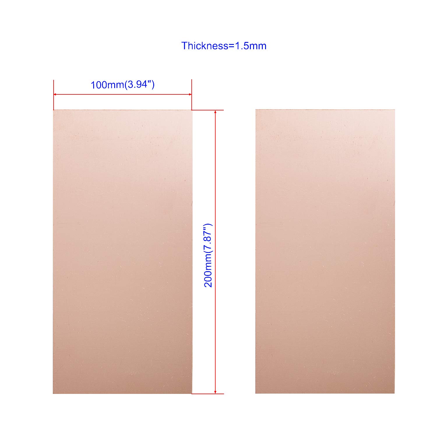 Aoje-Link Double Sided Copper Clad PCB Laminate Circuit Board, FR-4 Glass Fiber, 200 x 100 x 1.5mm, 5pcs, Red copper - Image 2