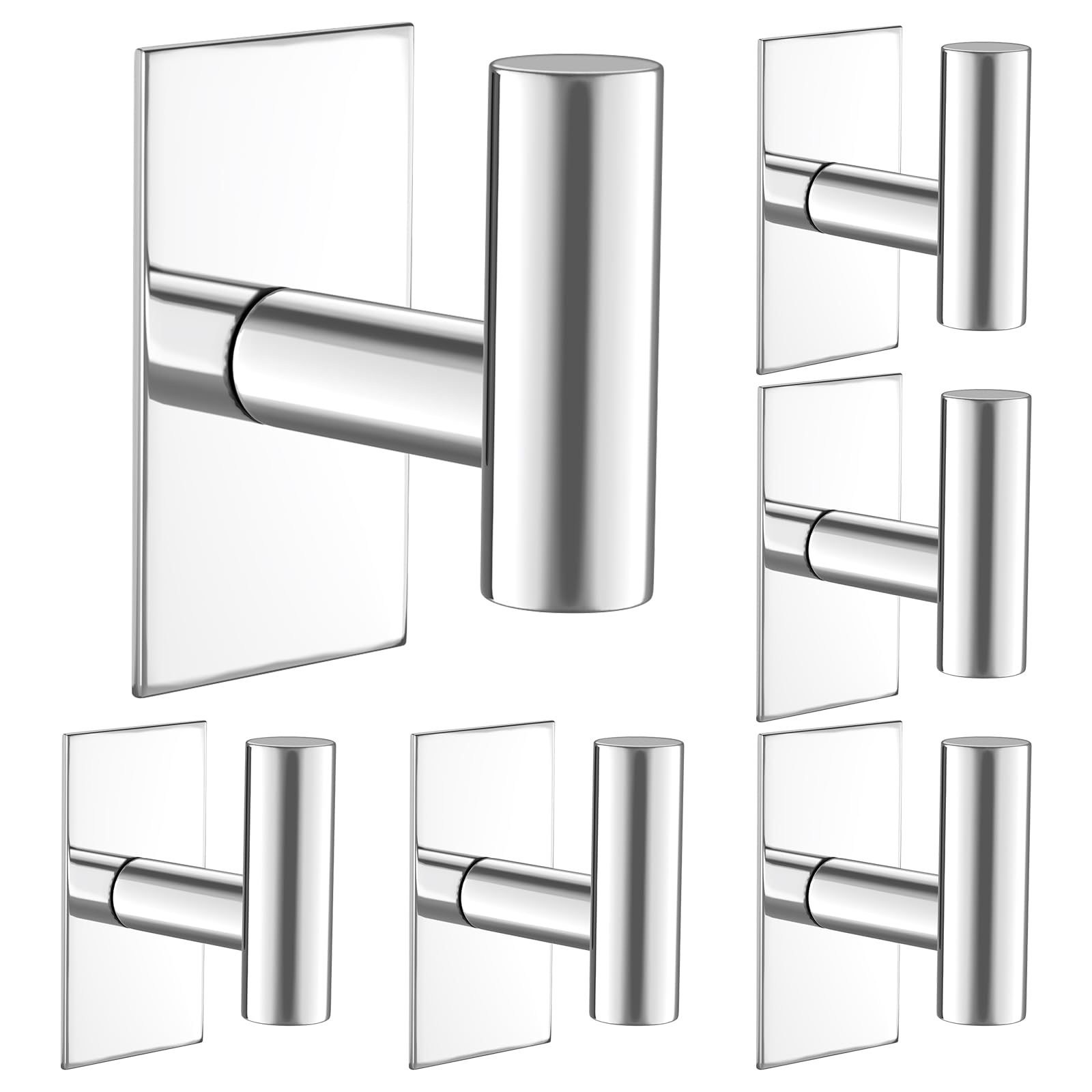 VAEHOLD Wall Towel Hooks, Heavy Duty Sticky Holder Waterproof Towel Hooks for Hanging Coat, Clothes, Closet Hook Wall Mount for Kitchen (Chrome, 6 Pack)