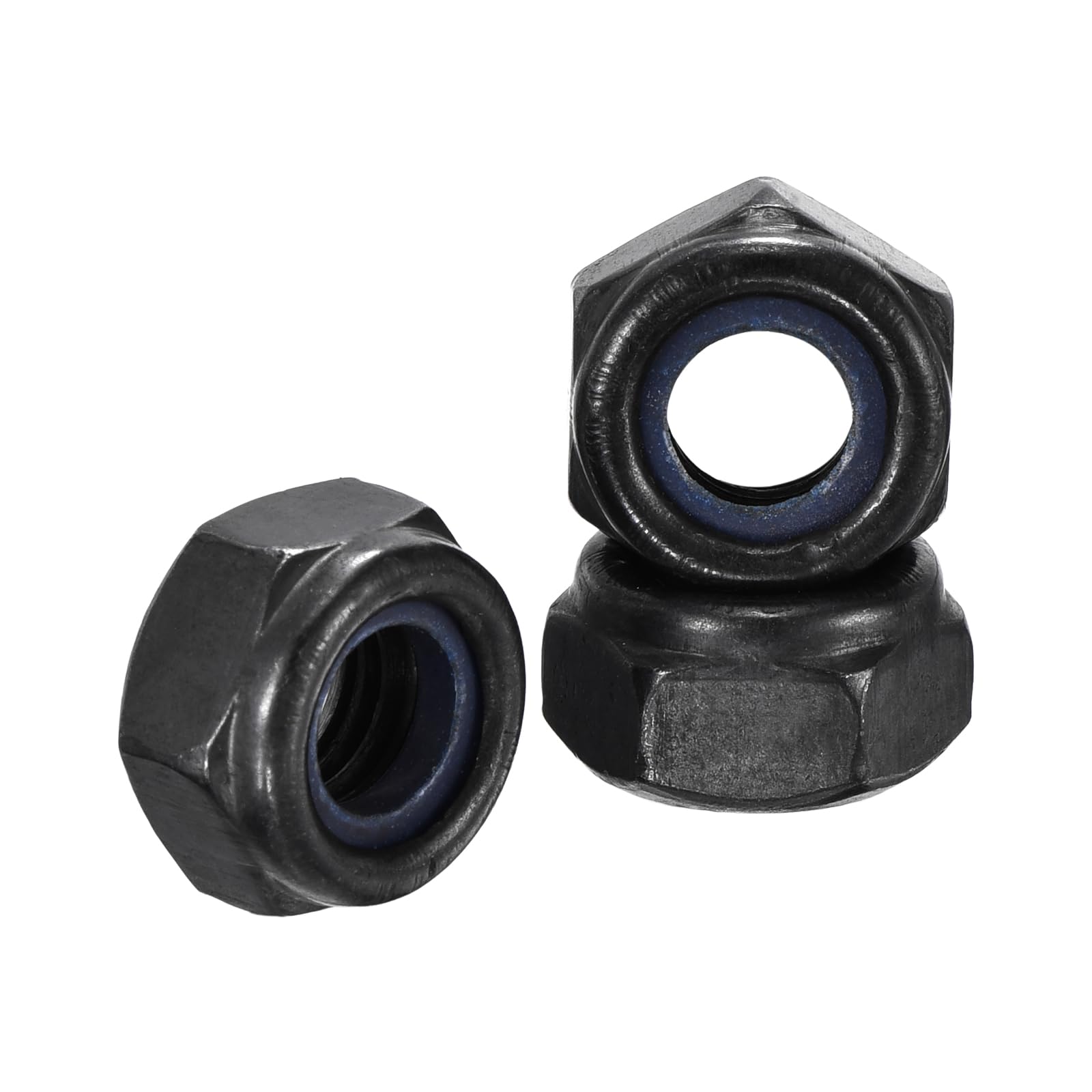 Kozelo 20Pcs Nylon Locking Hex Nuts - [M10-1.5], Carbon Steel Hardware Nuts, Black, for Automotive, Aerospace, Industrial Applications Use