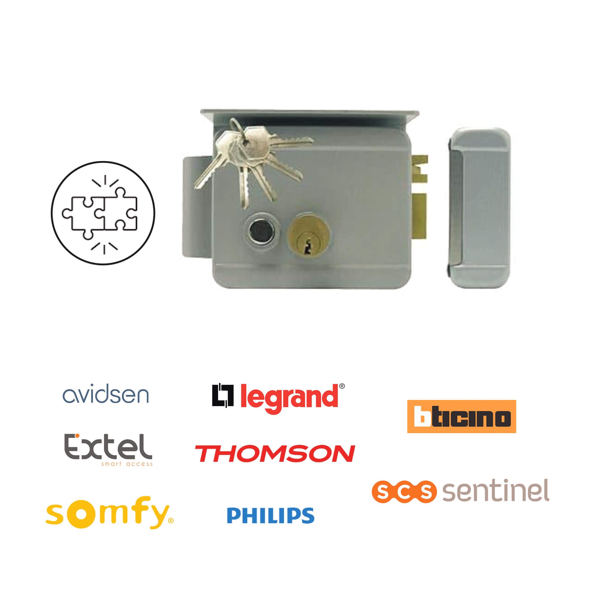 Extel, Serrure Électrique Réversible Droite Gauche, Mémoire Mécanique d'Appel, Basse Consommation 12V AC DC, Compatible Visiophone Interphone, Visière de Protection, Installation en Saillie