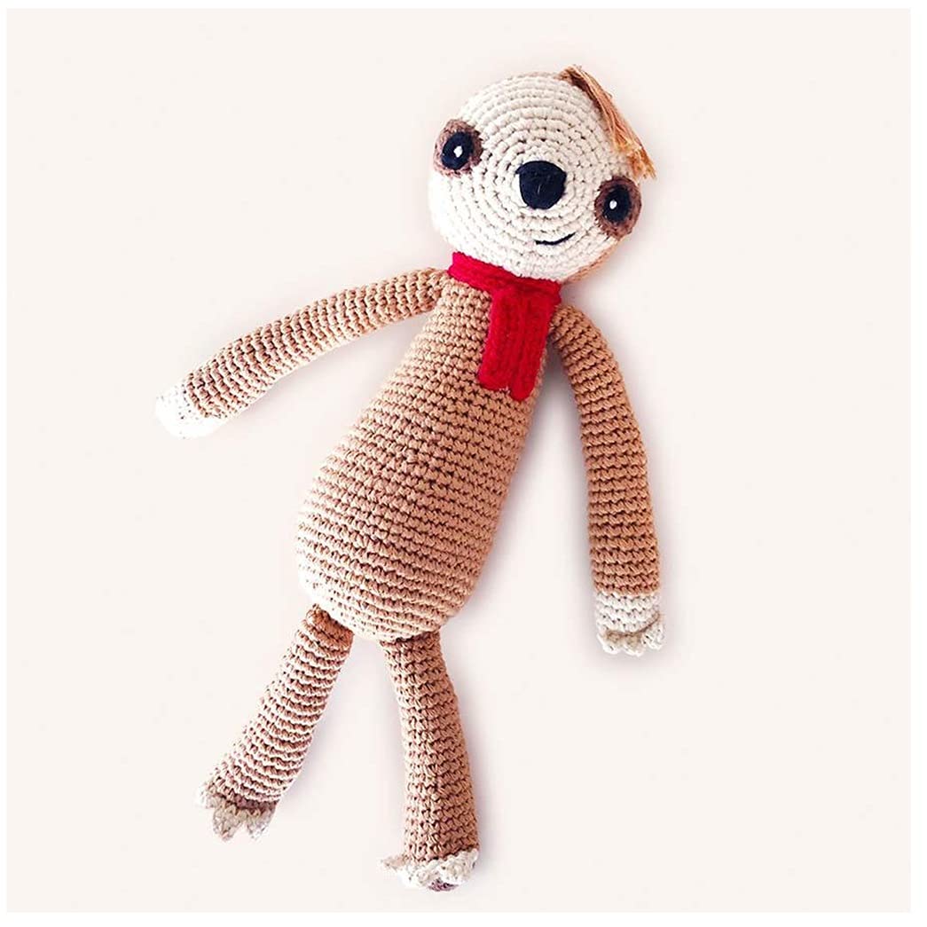 Pebble Sloth Rattle, Fair Trade, Machine Washable, 14-inch Length, Cotton Yarn