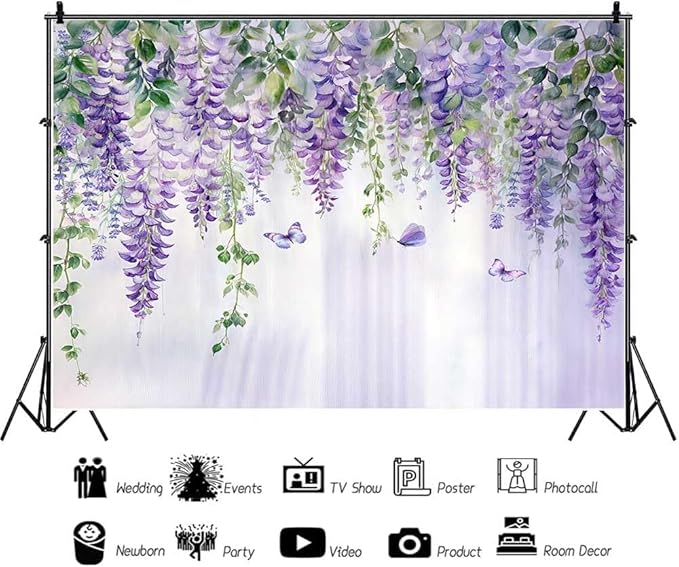 Fondo Fotográfico Lila con Mariposas y Flores 7x5 pies miniatura 7