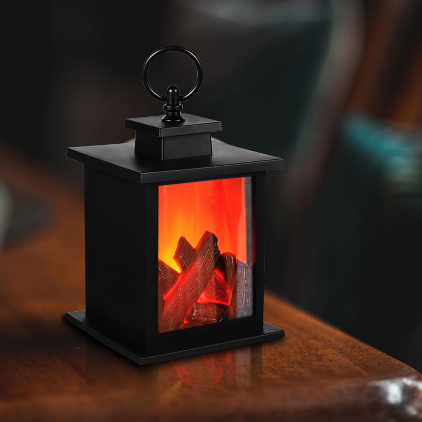 Mini Fireplace Lantern,Decorative Flameless Portable Electric Fireplace Light, Battery Operated Fireplace Lantern Fireplace Lamp for Home Decor Christmas Ornament