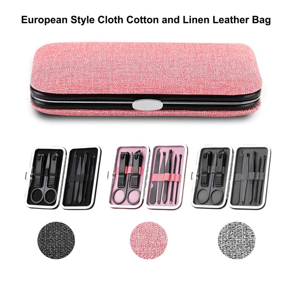 Professionelles Nagelknipser-Set, 8-teilig, schwarzer Edelstahl, scharfer Nagelschneider, Pediküre- und Maniküre-Set mit Cortex-Metallgehäuse für Männer und Frauen, grau_Set (graues Set)
