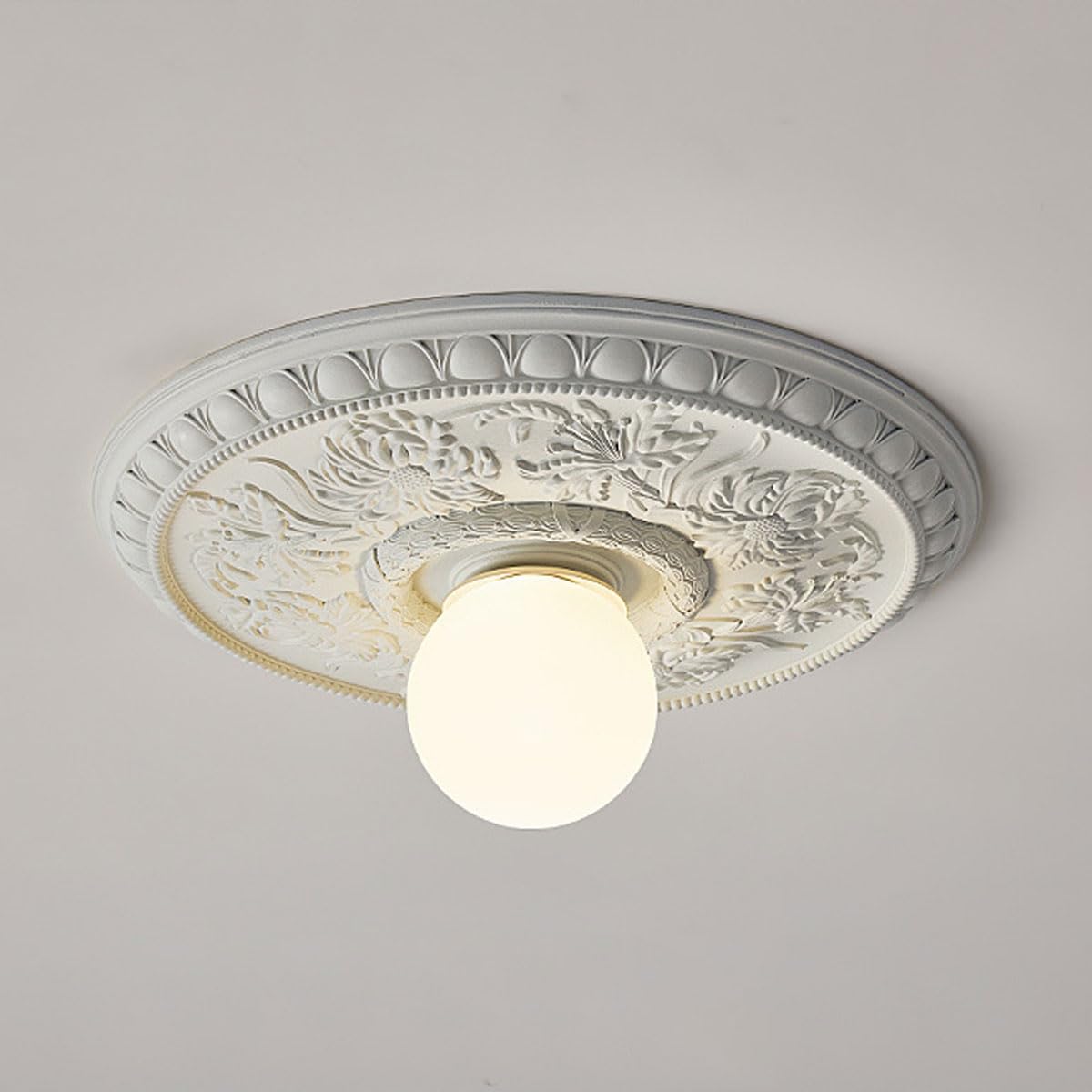 LANTANB French Vintage Carved Ceiling Lamp Resin Lampshade Flat Lighting Entrance Background Wall Ceiling Lights are Suitable for Corridors and Passageways