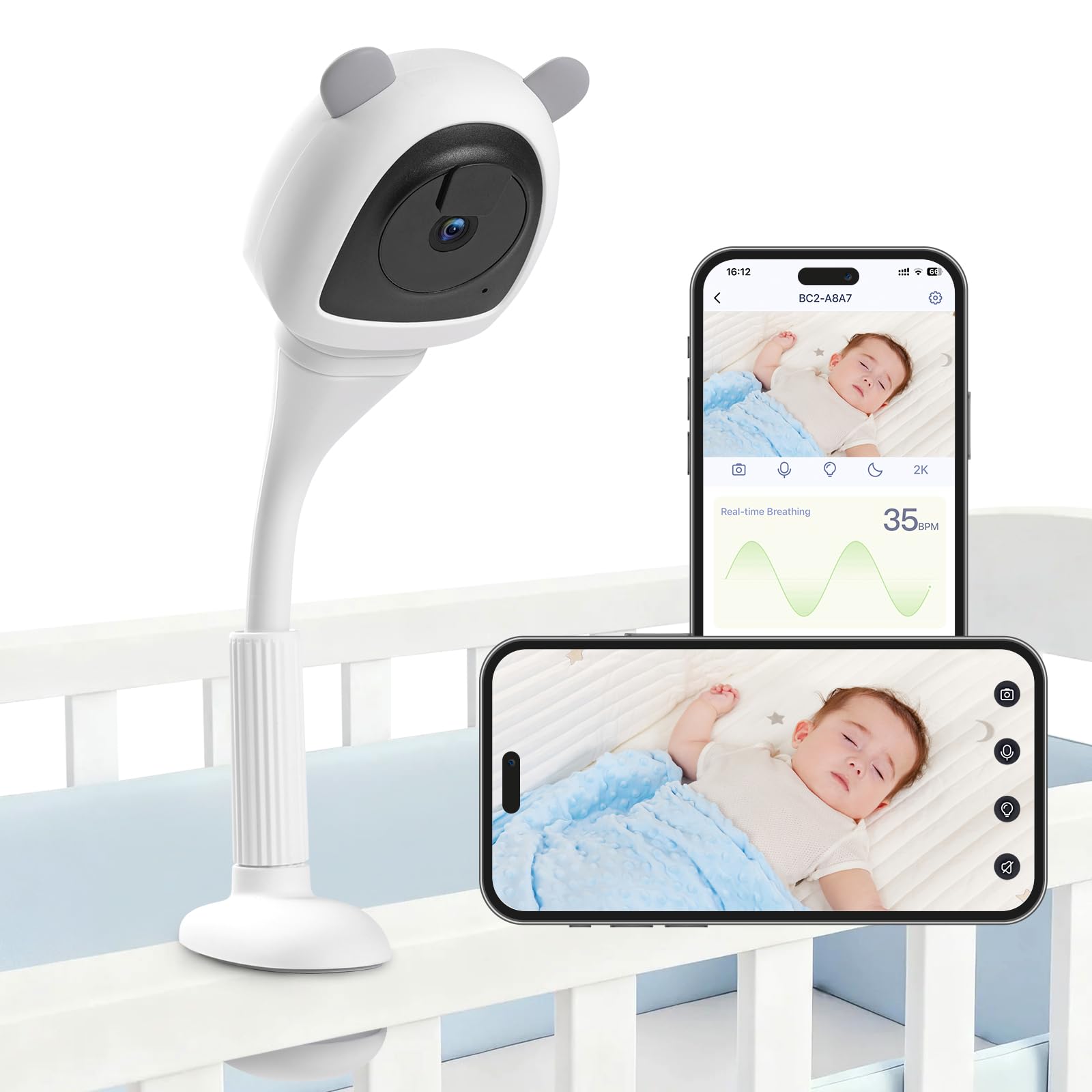 Photo 1 of 2K Baby Monitor with Camera and Audio Wireless, No WiFi Needed for Crib Mount, Night Vision Smart Camera, Cry Detection Two-Way Talk, No Monthly Fee