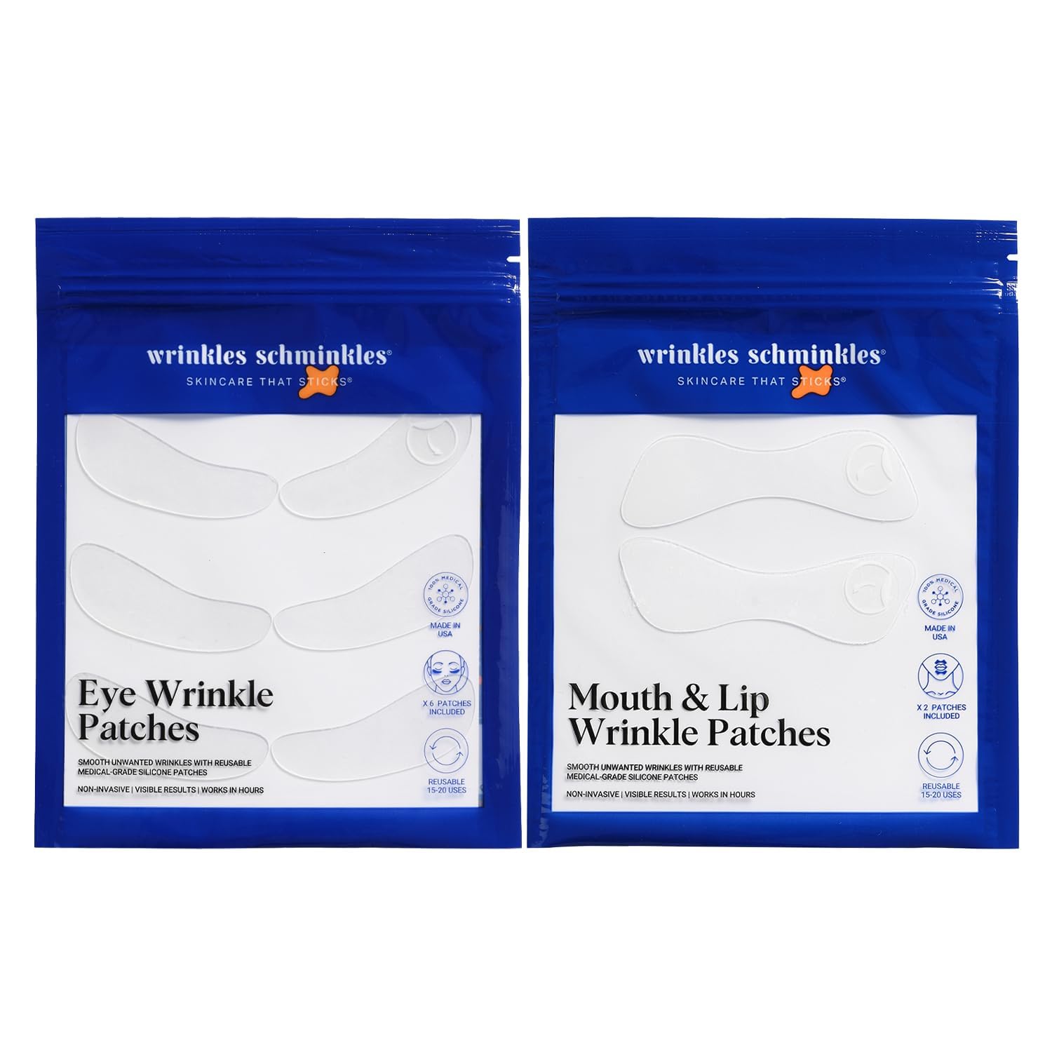 Wrinkles Schminkles Eye & Mouth Lift Set | Mouth & Lip Wrinkle Patch 2-Pack & Eye Wrinkle Patches 3-Pairs | Reusable Medical Grade Silicone Patches Wrinkles Schminkles Eye & Mouth Lift Set | Mouth & Lip Wrinkle Patch 2-Pack & Eye Wrinkle Patches 3-Pairs | Reusable Medical Grade Silicone Patches