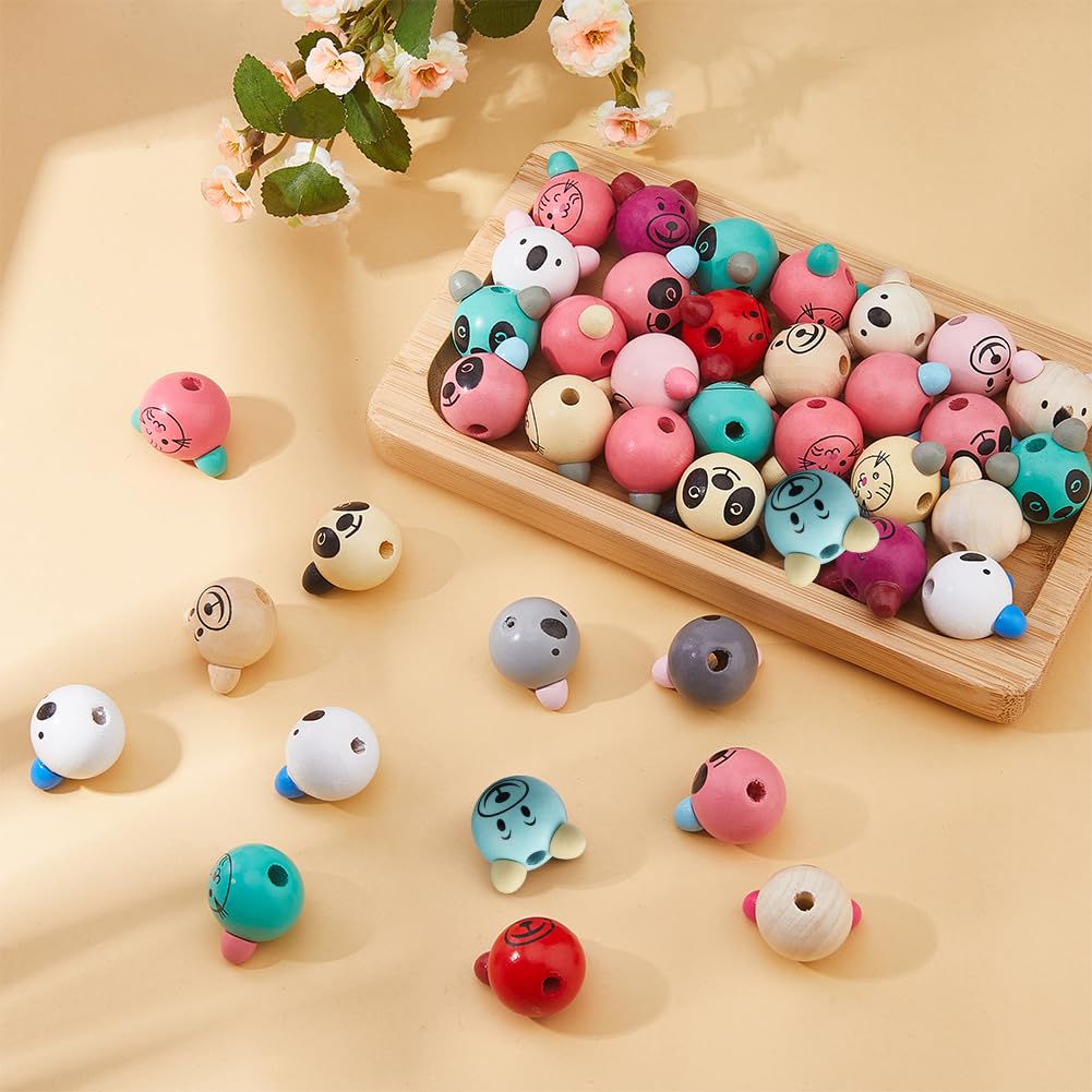 DICOSMETIC 40 piezas cuentas de madera pintadas cabeza de oso perlas redondas de madera natural perlas espaciadoras koala panda granel perlas para la fabricación de collares de pulseras y joyas