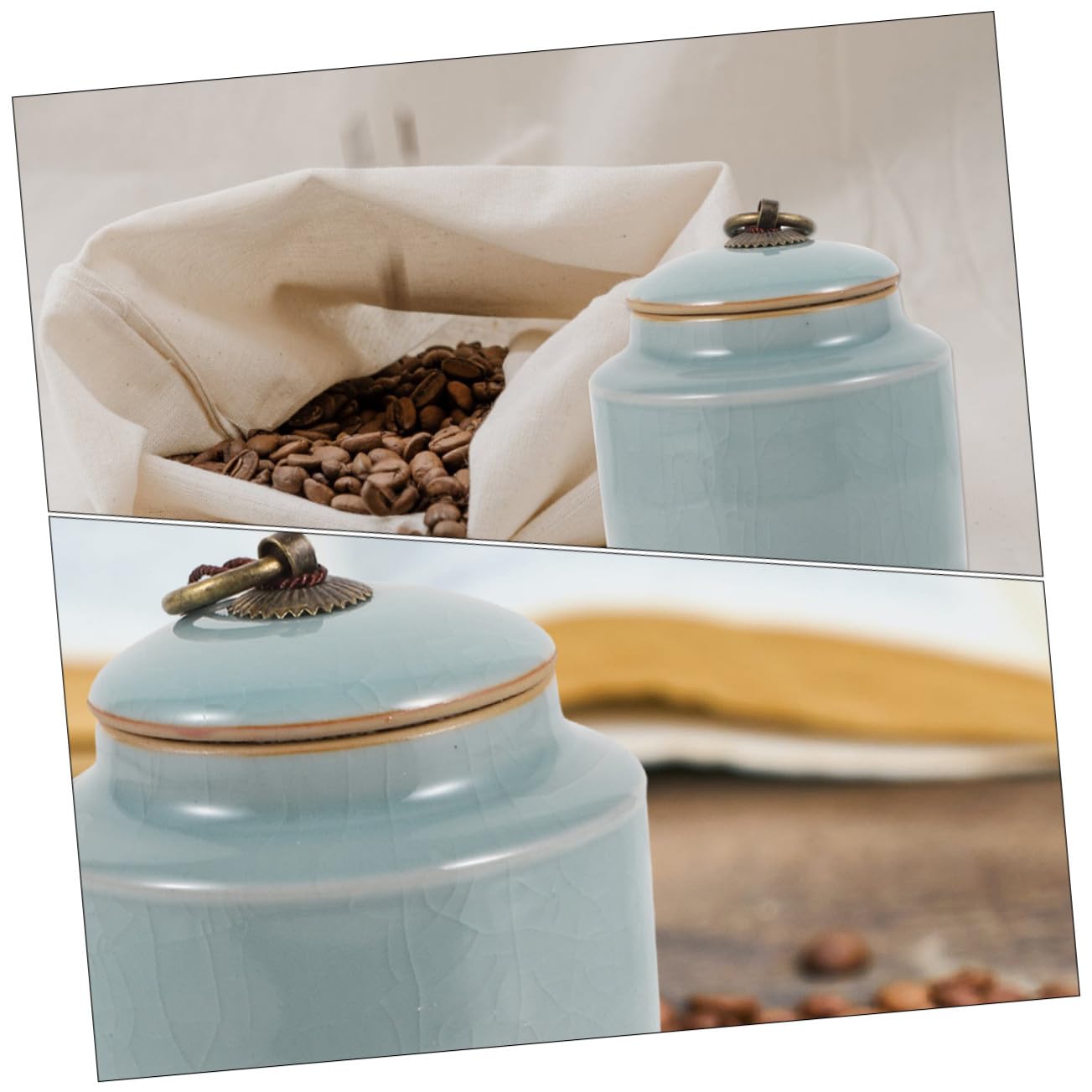 VILLCASE Set 2 Barattoli in Ceramica per Alimenti Chiusura Ermetica Capacità Grande Contenitori per Tè e Cucina per Supermercati e Caffè