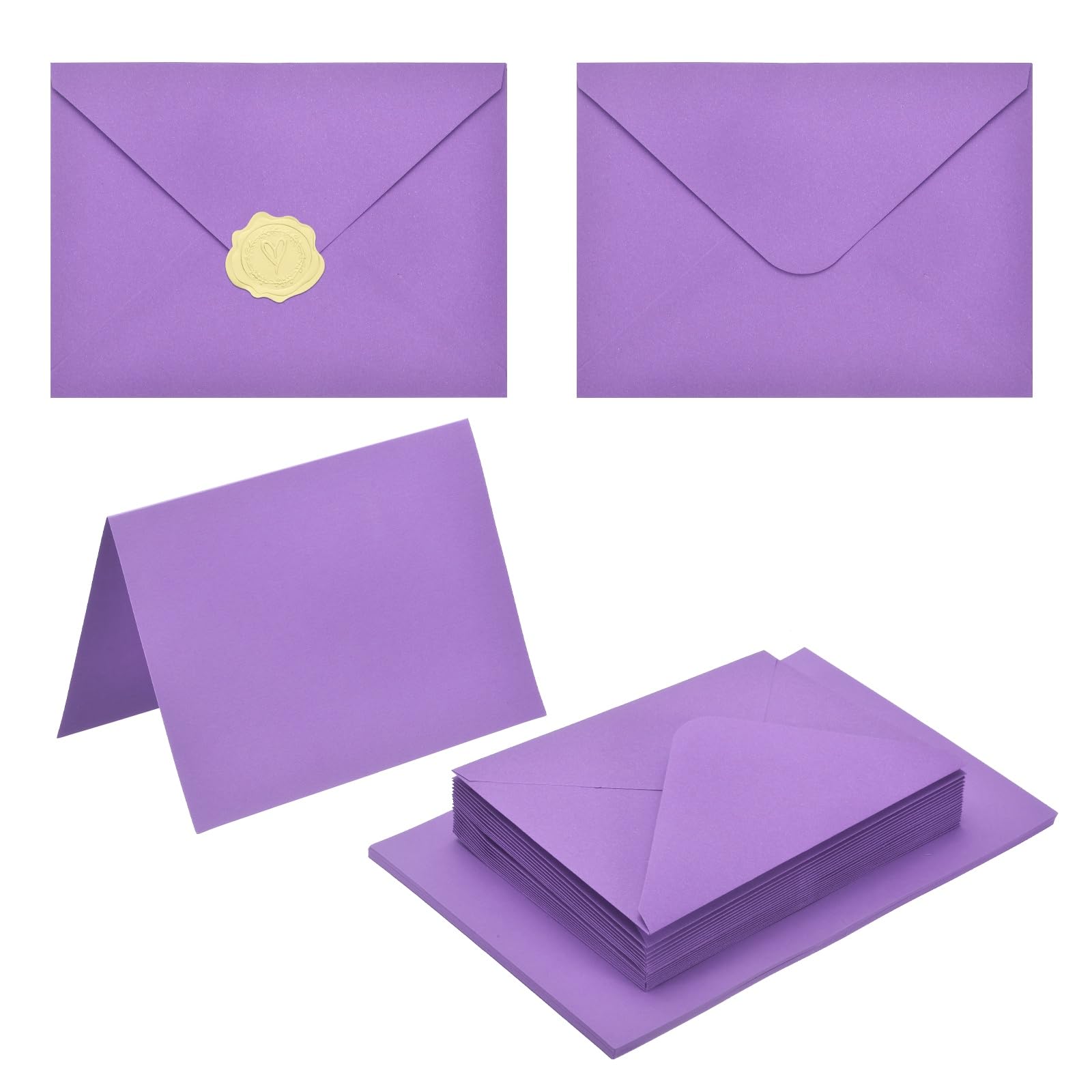 PATIKIL 50Pack Dark Purple 4x6 Envelopes with Cards, V Flap A6 Envelopes with Cardstock & Gold Stickers for Greeting Cards Wedding Greeting Birthday Invitations Letter Mailing — image 1