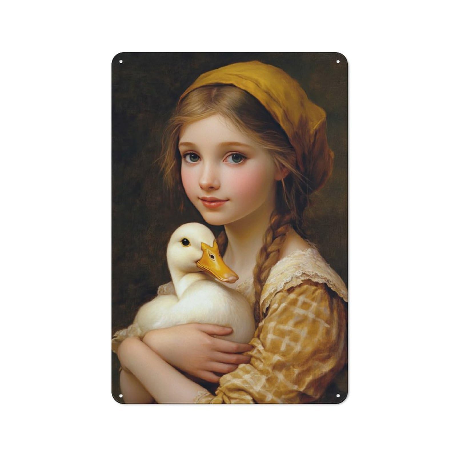 Junmoney Girls With Duck 30X20cm Retro-Style Tin Sign With For Café Or Restaurant, Winter Wall Decor For Hospitality Interior Collectors