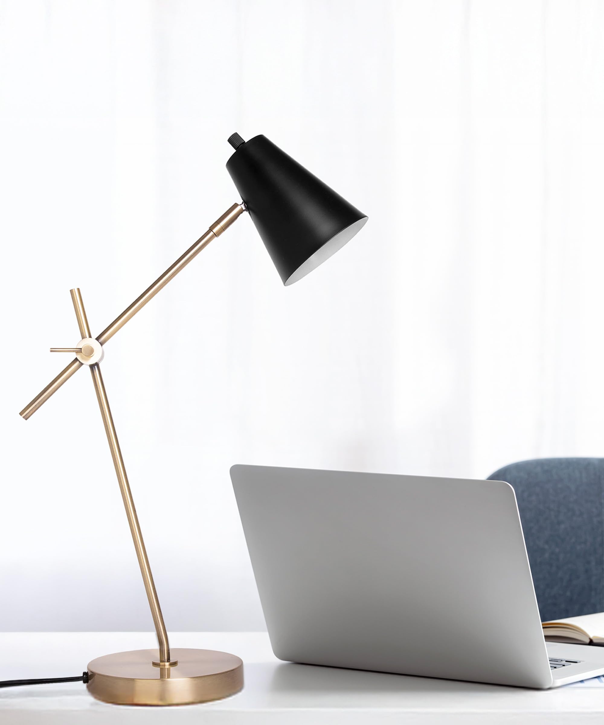 HarvestLand HaloBar Brass Desk Lamp Home Office Black Industrial Table Lamp with Solid Base for Office Reading Lamps