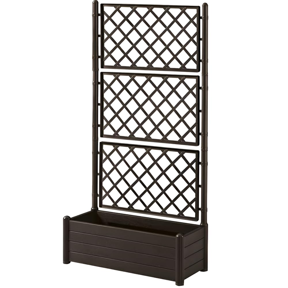 Fioriera Moka con vaso rettangolare cm 100x43 o vaso quadrato 43x43 e Spalliera Grigliata separe' alta cm 195 graticola rampicante per piante e fiori per Esterni Giardini (rettangolare 100x43 cm)