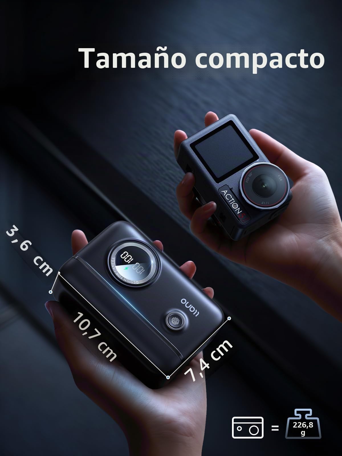 llano Cargador Dual rápido de 18W para cámaras dji Osmo 360, para Action 5 Pro para Action 4 para Action 3, con Pantalla Digital Inteligente & Tapa magnética (No Incluye batería)