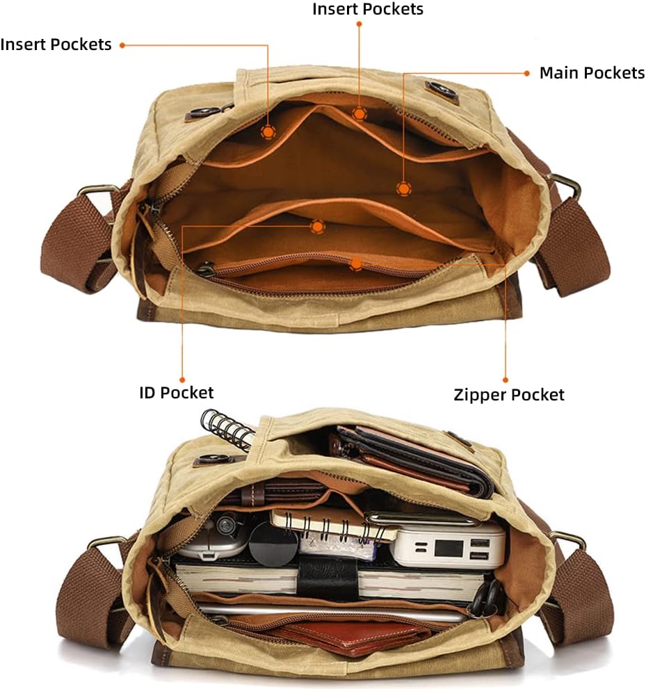 JUNENTER] メンズ ハンドバッグ ショルダー クロスボディバッグ 防水 ナイロン メッセンジャーバッグ カジュアル トート JUNENTER]  ヴィンテージ キャンバス クロスボディバッグ キャンバス メッセンジャーバッグ 美的グランジバッグ 学生用 ビ 厚いワックスキャンバス ... [JUNENTER] メンズ ショルダーバッグ レトロ メッセンジャー クロスボディバッグ ワークバッグ キャンバスハンドバッグ