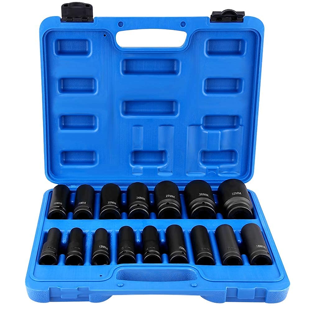 Set Bussole a Impatto Metrico 16 Pezzi, Bussole a Impatto 1/2", Set Di Bussole Con Scatola(10-32mm), Set Bussole a Impatto