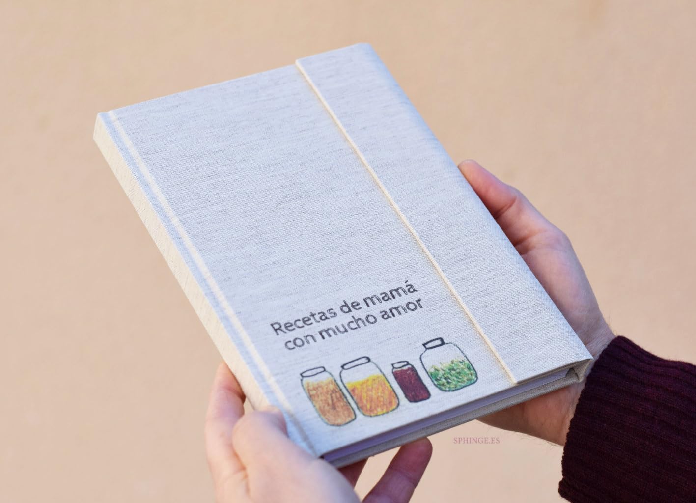 Sphinge Recetario en blanco personalizado con tu nombre 15x21 | Libro de cocina para escribir 90 recetas con índice | Castellano català português | Tapa dura de tela A5 | SIN cuchara