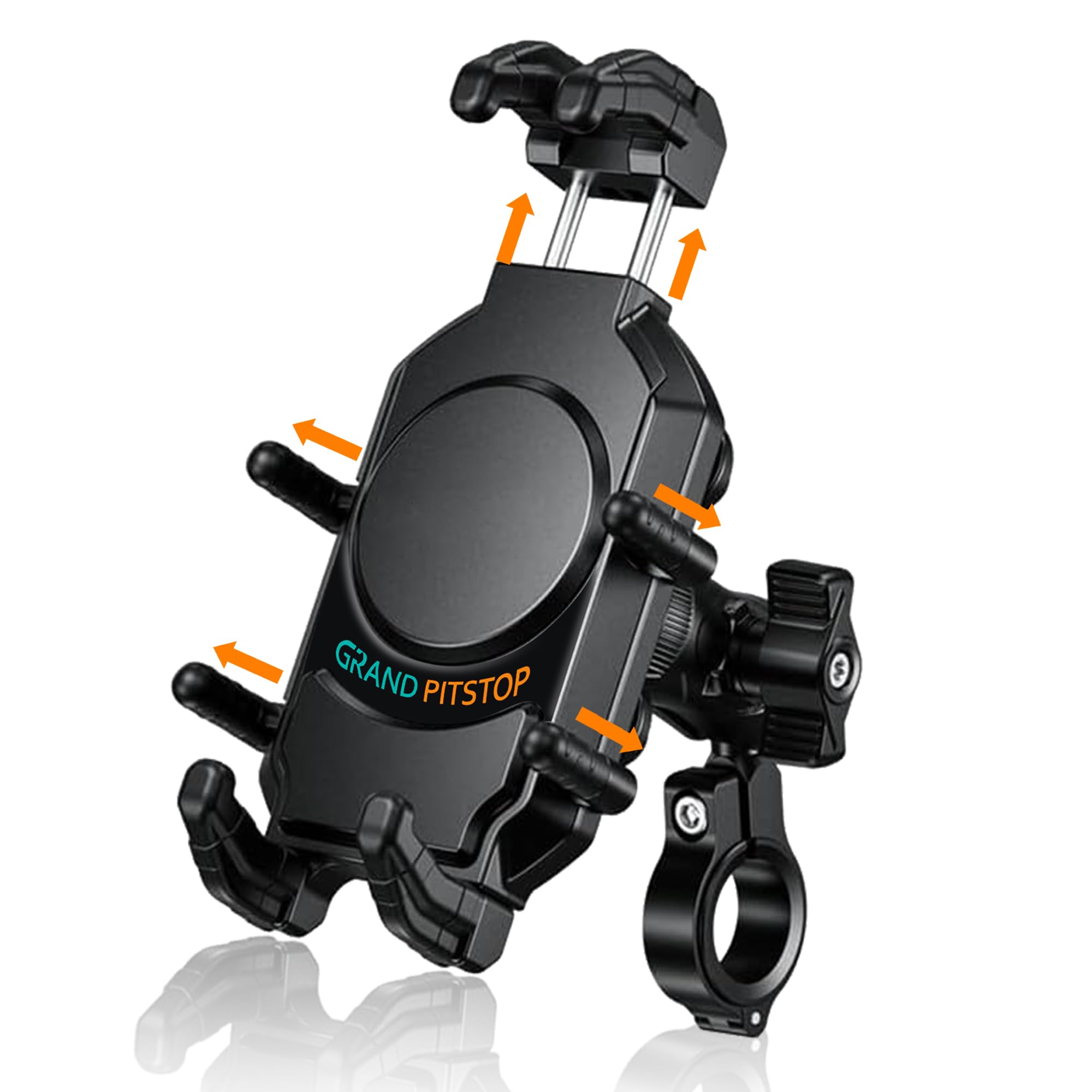GRAND PITSTOP® 4-Sided Grip Mobile Holder for Bikes with Anti Vibration Anti Theft Handlebar Mount - Black