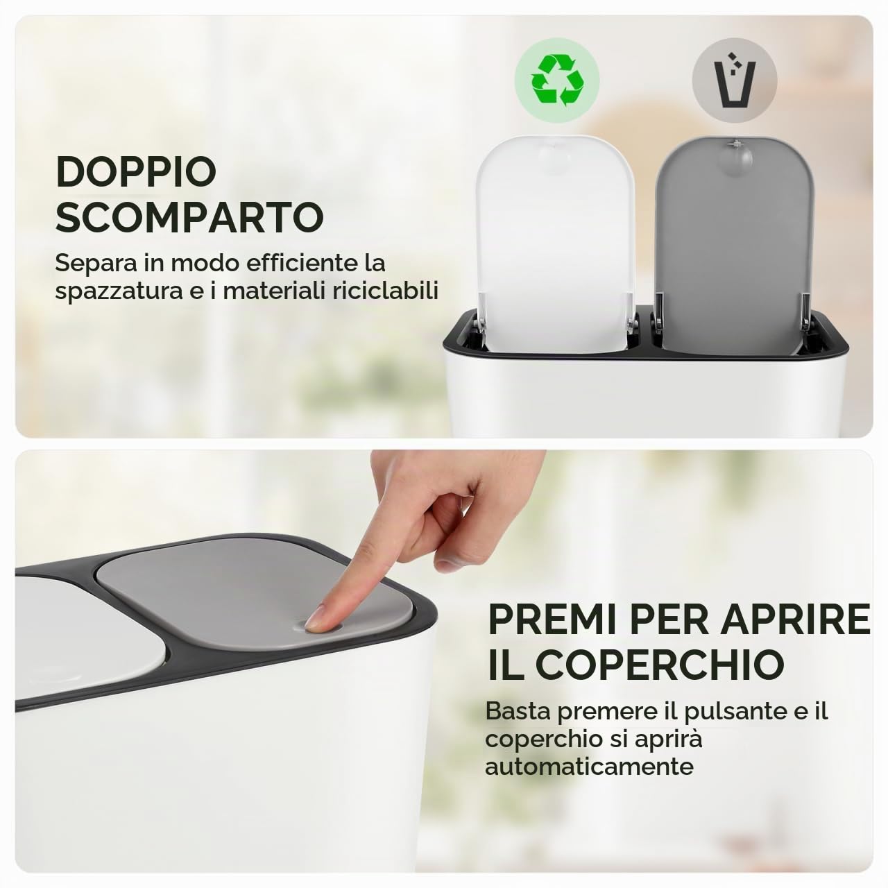 VICASKY Rifiuti Scomparto per Cucina Pattumiera per Differenziata Design Moderno Ufficio