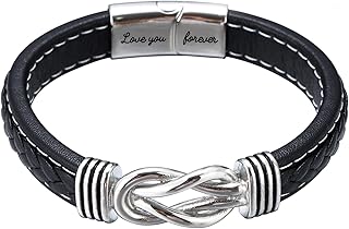To My Son Bracelet form Mom,Mother and Son Forever Linked Together Braided Leather Bracelet Stainless Steel Knot Bracelet Bangle for Son Graduation Birthday Gift (To my son Black-love you forever)