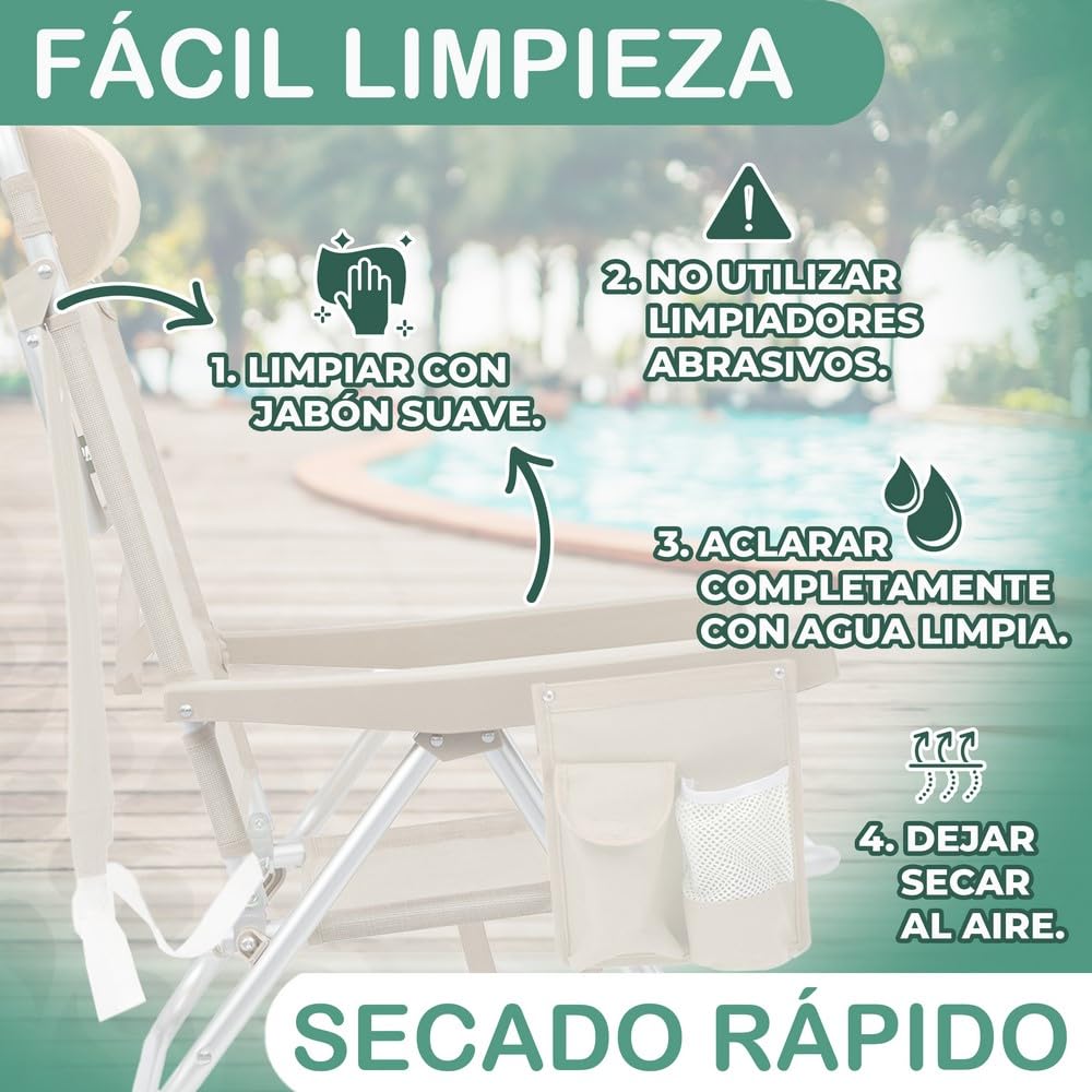 LOLAhome Silla Playa Mochila de 4 Posiciones de Aluminio y textileno de Color Beige
