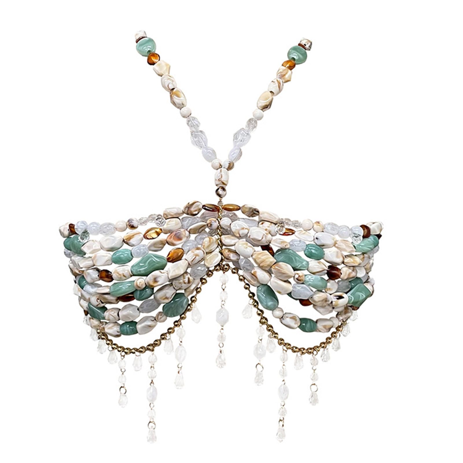 XuQiZZpp Colorful Irregular Beaded Crystal Tassels Bralette Body Chain for Women’s Beachwear Body Jewelry Harness Bustier Bra Top