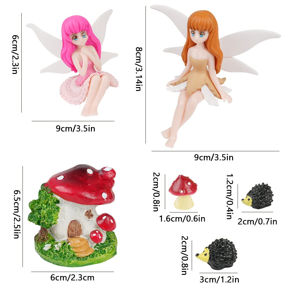 OFFCUP Accessori per Giardino delle Fate in Miniatura, 7Pcs Miniature Giocattoli Giardino, Kit Case Delle Bambole, Paesaggio in Miniatura Giardino delle Fate con Casa Dei Funghi Riccio