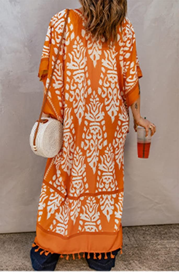 CYGE Boho Kimono per Donna Beach Bikini Cover Up Cardigan Boho Kimono Robe Loose Long Robe
