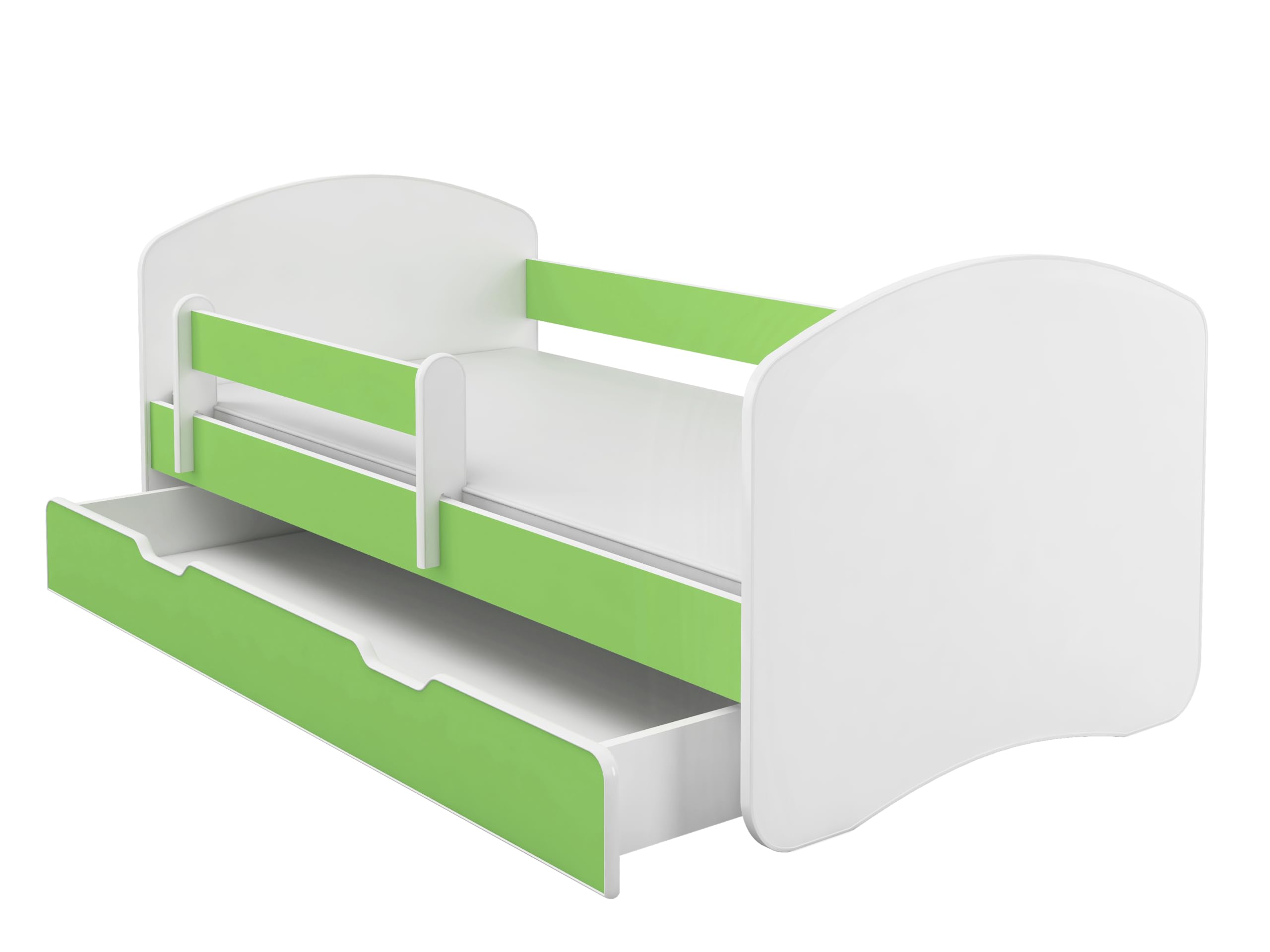 ACMA TODDLER CHILDREN KIDS BED + FREE MATTRESS DRAWER II WHITE (Green, 180x80 cm + drawer)