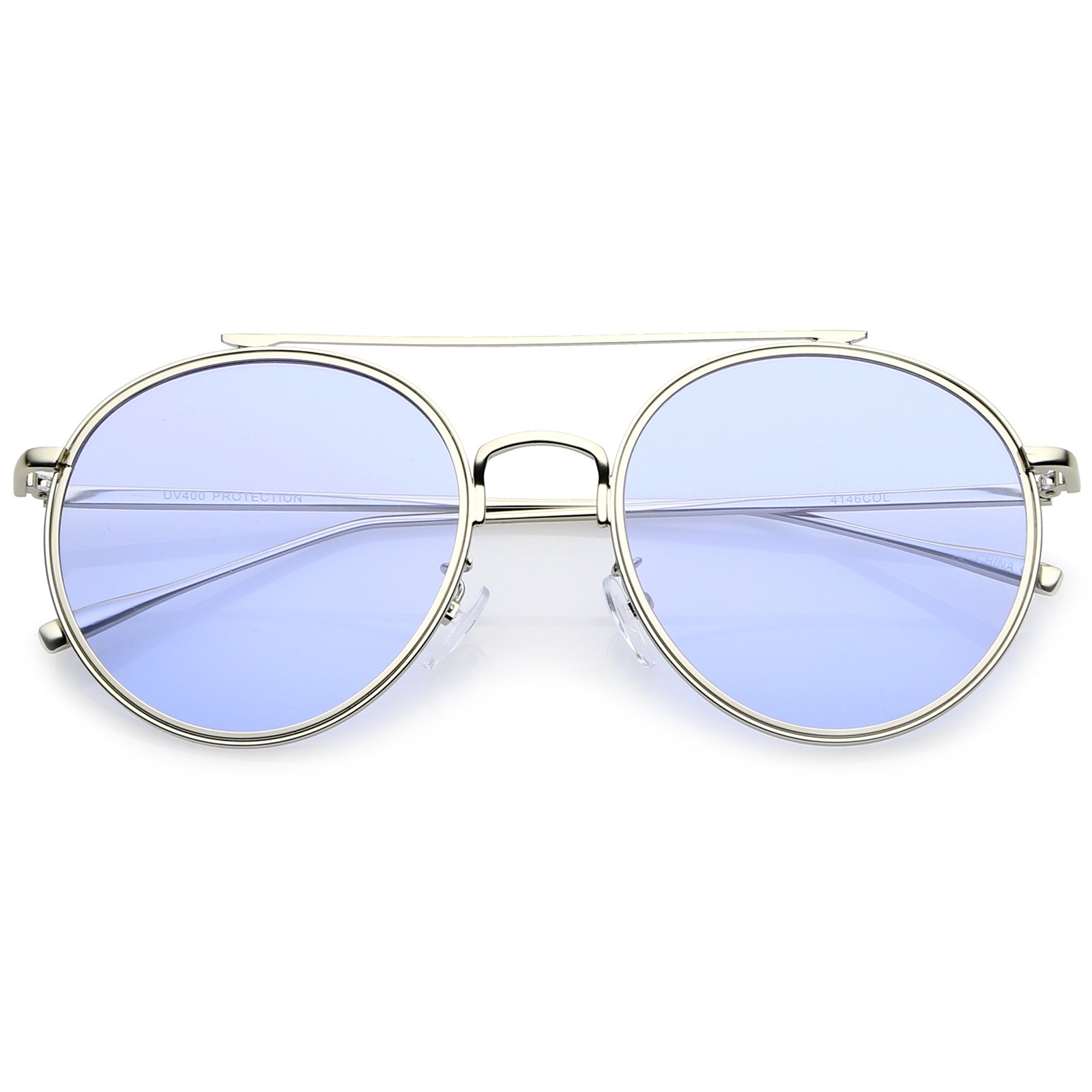 ZerouvzeroUV - Modern Metal Round Aviator Sunglasses With Crossbar Slim Arms And Colored Flat Lens 54mm