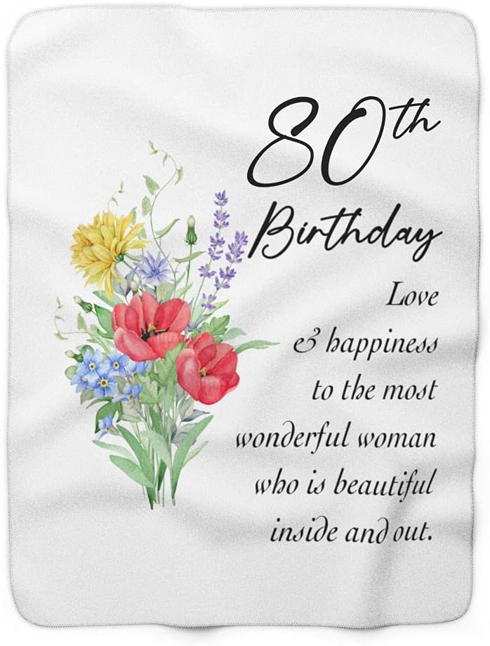 80th Birthday Throw Blanket Gifts for Her - Love and Happiness - Happy BD 80 Year Old Women - Happy Party Decoration Couch Bed Sofa Colorful Cute Design - Sherpa Fleece - 50x60