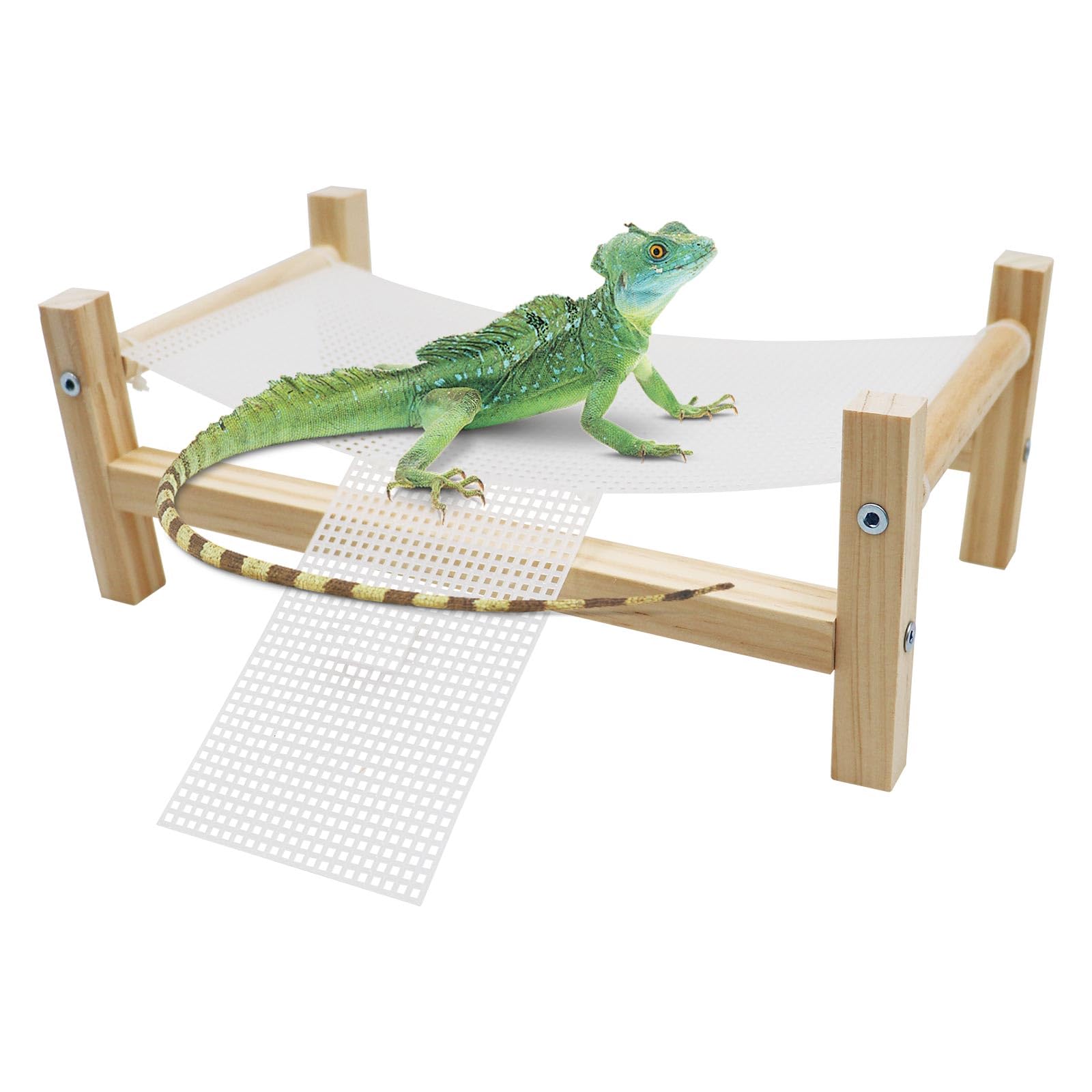 DnoifneReptile Hammock Swing Hanging Bed, Wooden Lizard Bed, Reptile Summer Bed for Bearded Dragon Leopard Gecko Lizard
