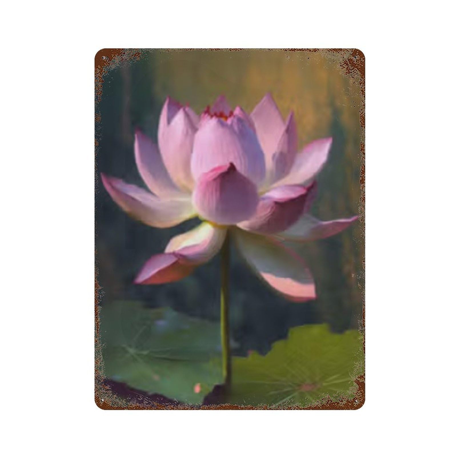 Rustic Tin Plaque Lotus Flower Bloom 15.7"x11.8", Vintage Wall Decor for Pub, Kitchen And Man Cave Decor
