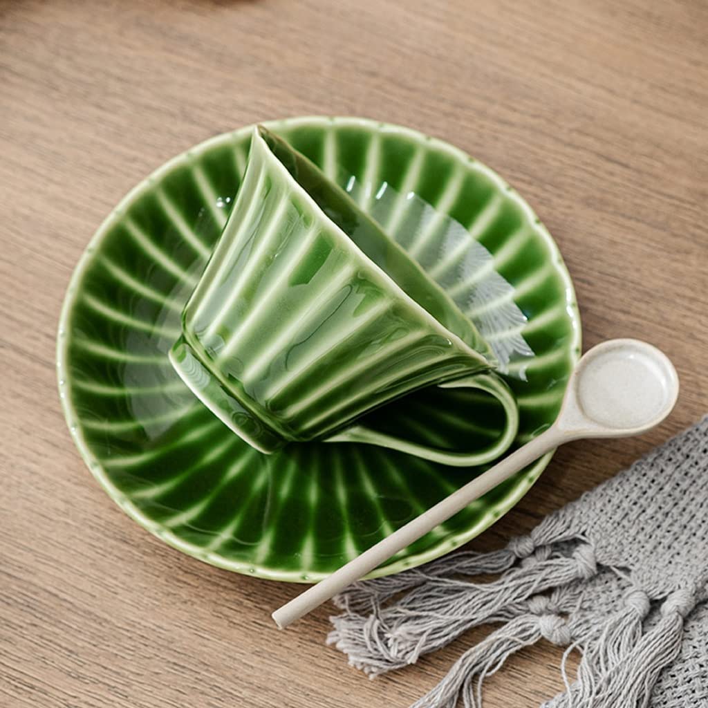 BBAUER Taza de café Taza de té Taza Elegante Taza de café Esmeralda Juego de platillos Taza de cerámica calentable Hogar Retro Taza de té de la Tarde Adecuado for Latte Cappuccino Leche Taza de té