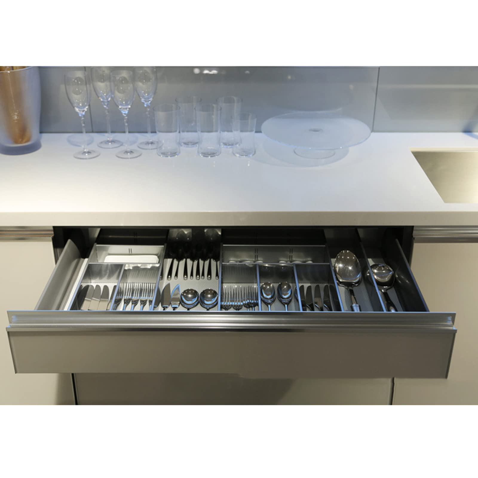 Bandeja para cubiertos Organizador de cajones grande Bandeja para cubiertos Caja de inserción de cajón con compartimentos Soporte para utensilios para el hogar Accesorios de cocina Caja de cubiertos