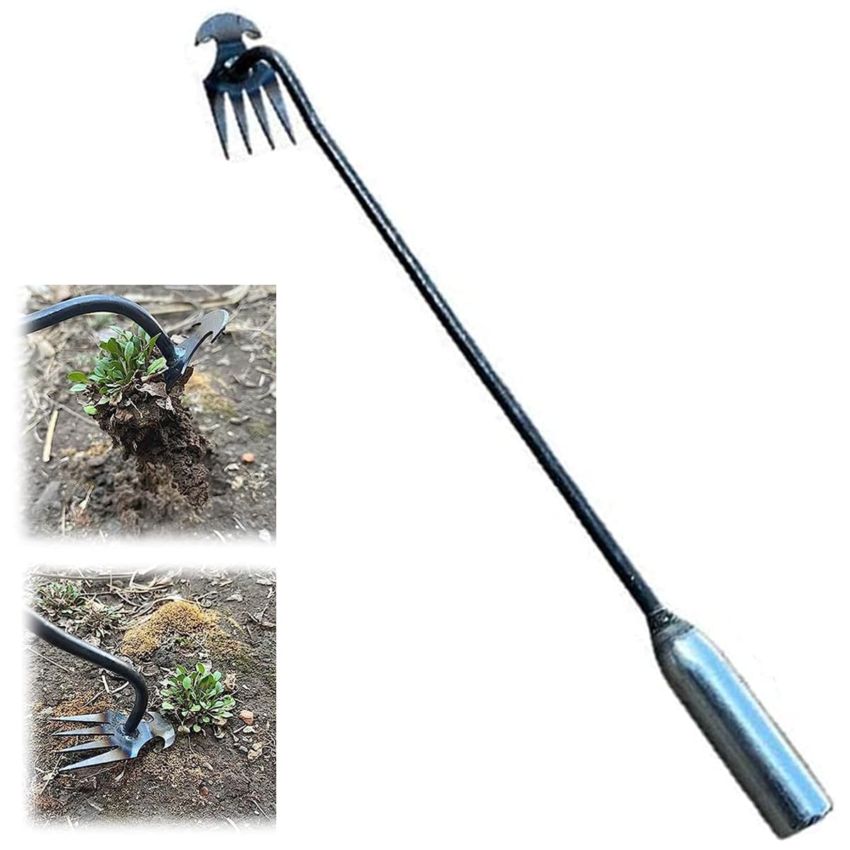 Weeding Artifact Uprooting Weeding Tool, 20in Weed Puller Garden Weed Remover Tool, 4 Teeth Manganese Steel, Gardening Hand Tools Hand Weeder Tool Weeding Digger Tool Multifunctional Weeders Tool-1pc