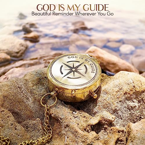 Brújula de Latón 'God is My Guide' con Caja de Exhibición - Regalo Religioso Grabado para Hombres y Mujeres - Regalo de Bautizo, Confirmación y Comunión para Niños miniatura 4