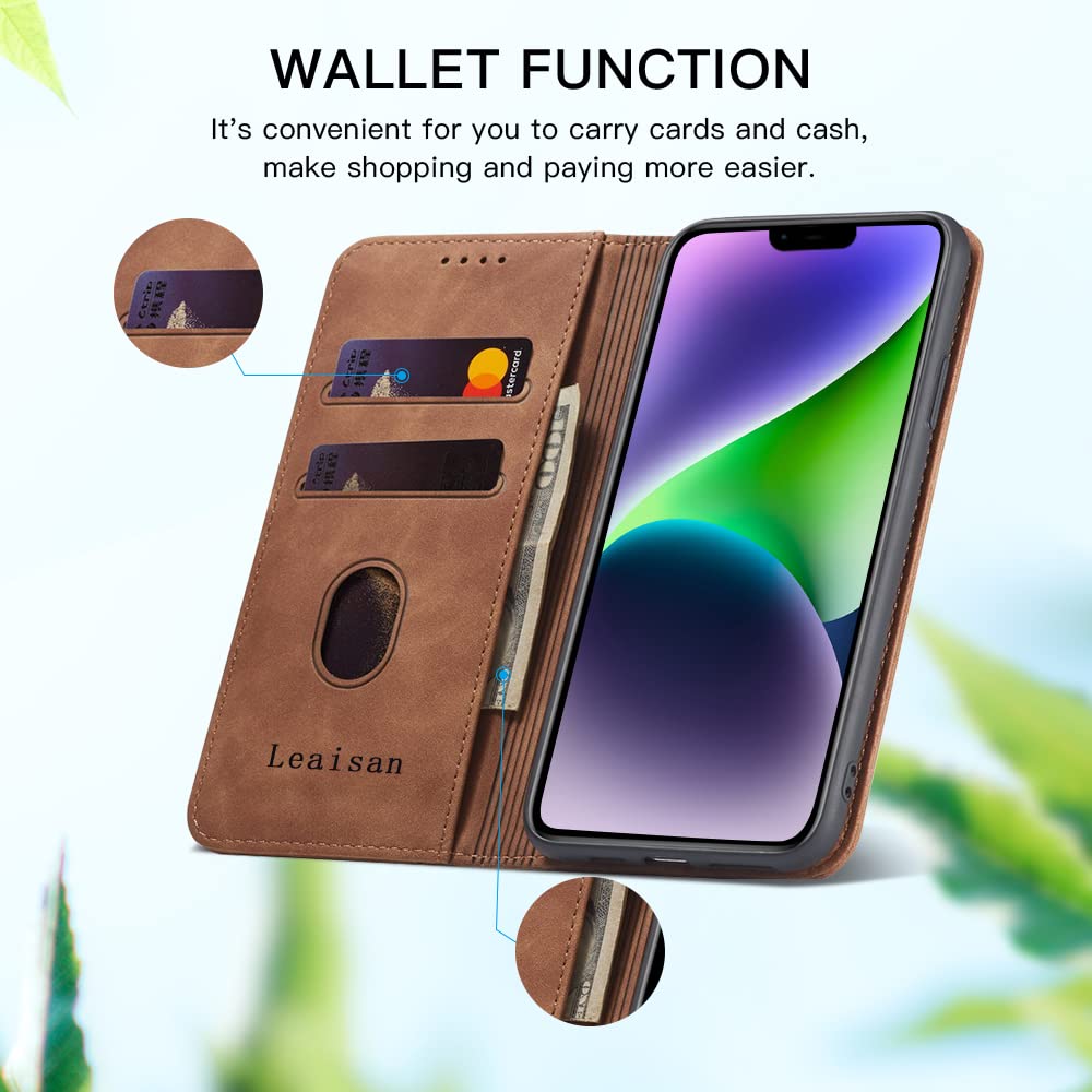 Leaisan Leder Flip Case Für IPhone 14 Plus – Mit Ständer, Kartenfächern & Magnetverschluss, Stoßfest