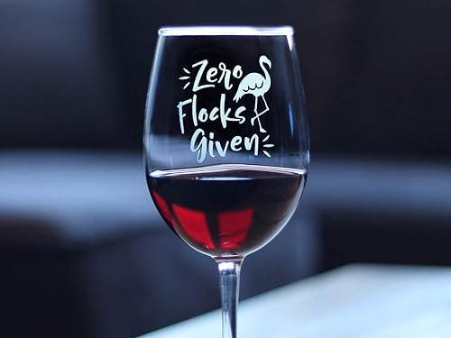 Miniatura 3 de Zero Flocks Given  Cute Funny Flamingo Wine Glass, Large 16.5 Ounce, Etched Sayings, Gift Box