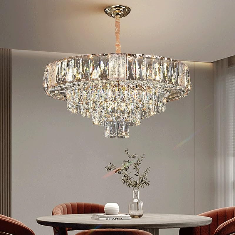 Lustre en cristal E14 moderne à 3 couleurs variables pour salon