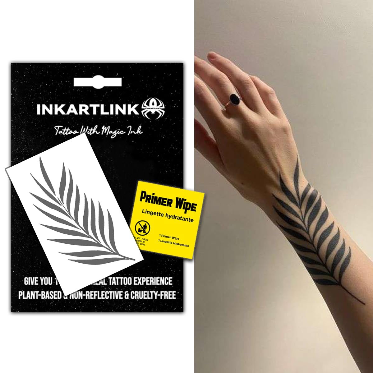 INKARTLINK Semi Permanent Tattoo, Temporary Tattoo, party tattoo, beautiful and realistic design, fun tattoo experience, cruelty-free, non-reflective, waterproof (Palm Leaf)