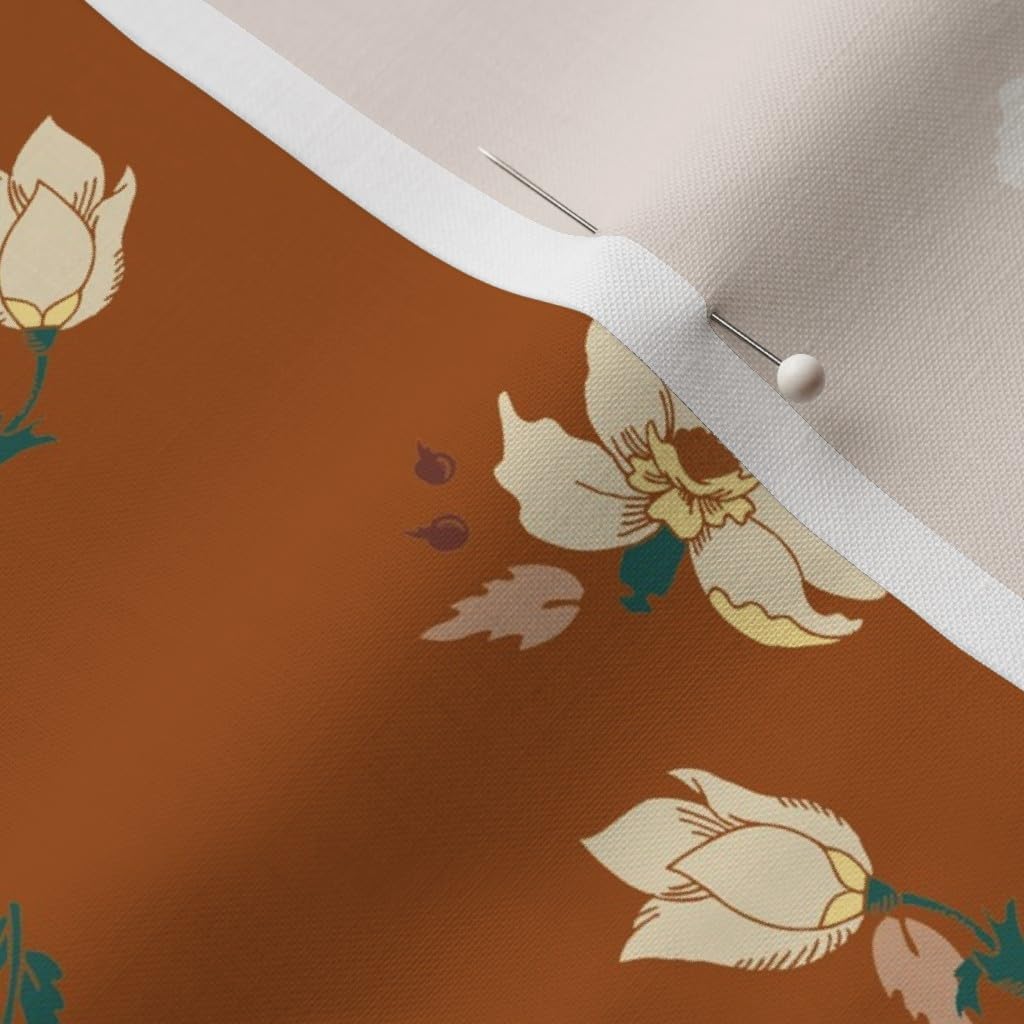 Spoonflower Fabric - Vintage Floral Retro Hippy Burnt Rust Color Summer Garden Flower Printed on Petal Signature Cotton Fabric by The Yard - Sewing Quilting Apparel Crafts Decor