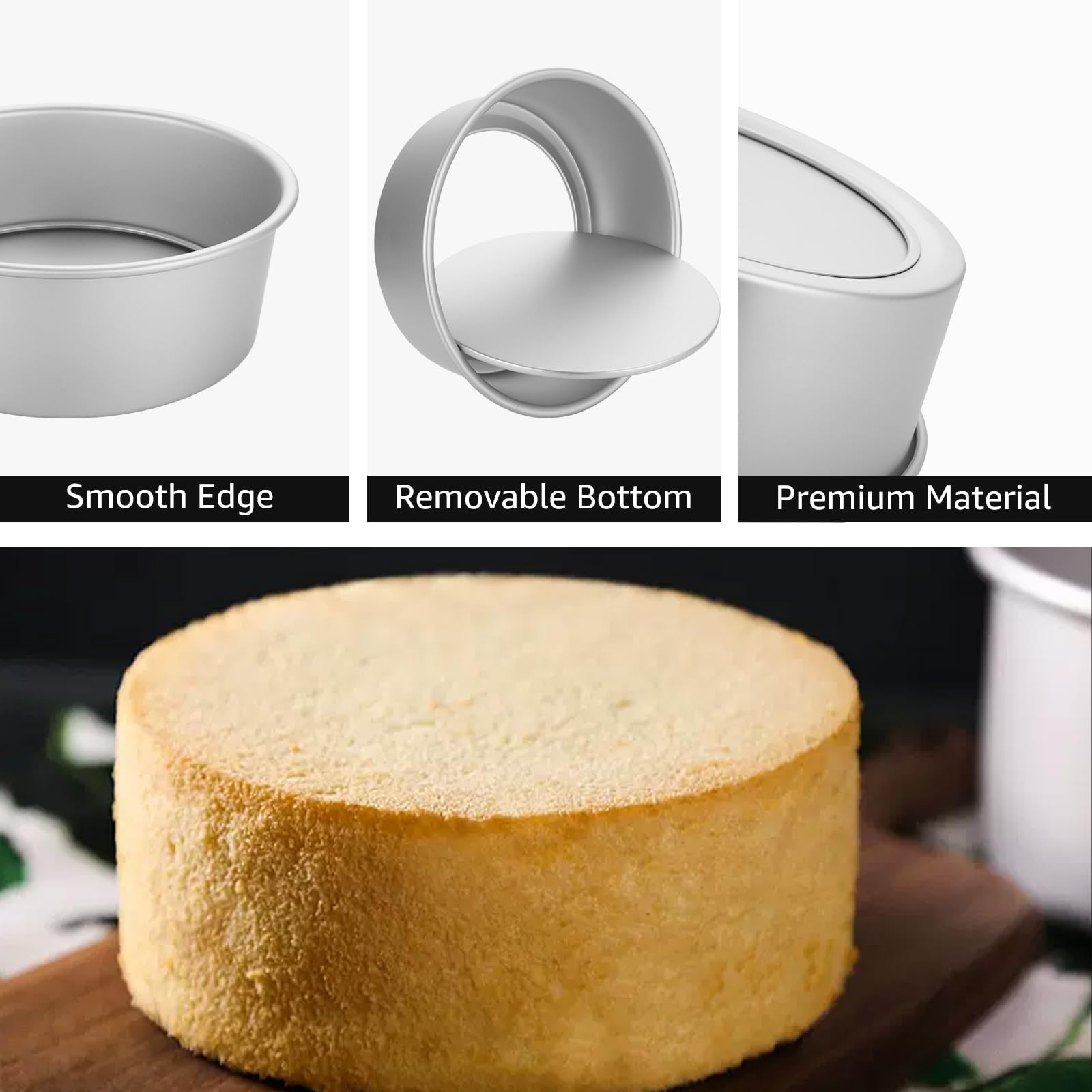 DAJAVE Lot de 4 moules à gâteau ronds de 22 cm de haut, 8 cm de haut - Moule à gâteau rond en aluminium antiadhésif et 20,3 cm - Argenté
