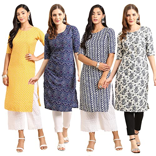 Image of Pinkmint Women's Crepe Digital Print Straight Kurta (Pack of 4)